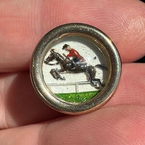 Vintage 1930s Reverse Carved and Painted Crystal Equestrian Horse Jumping Pin